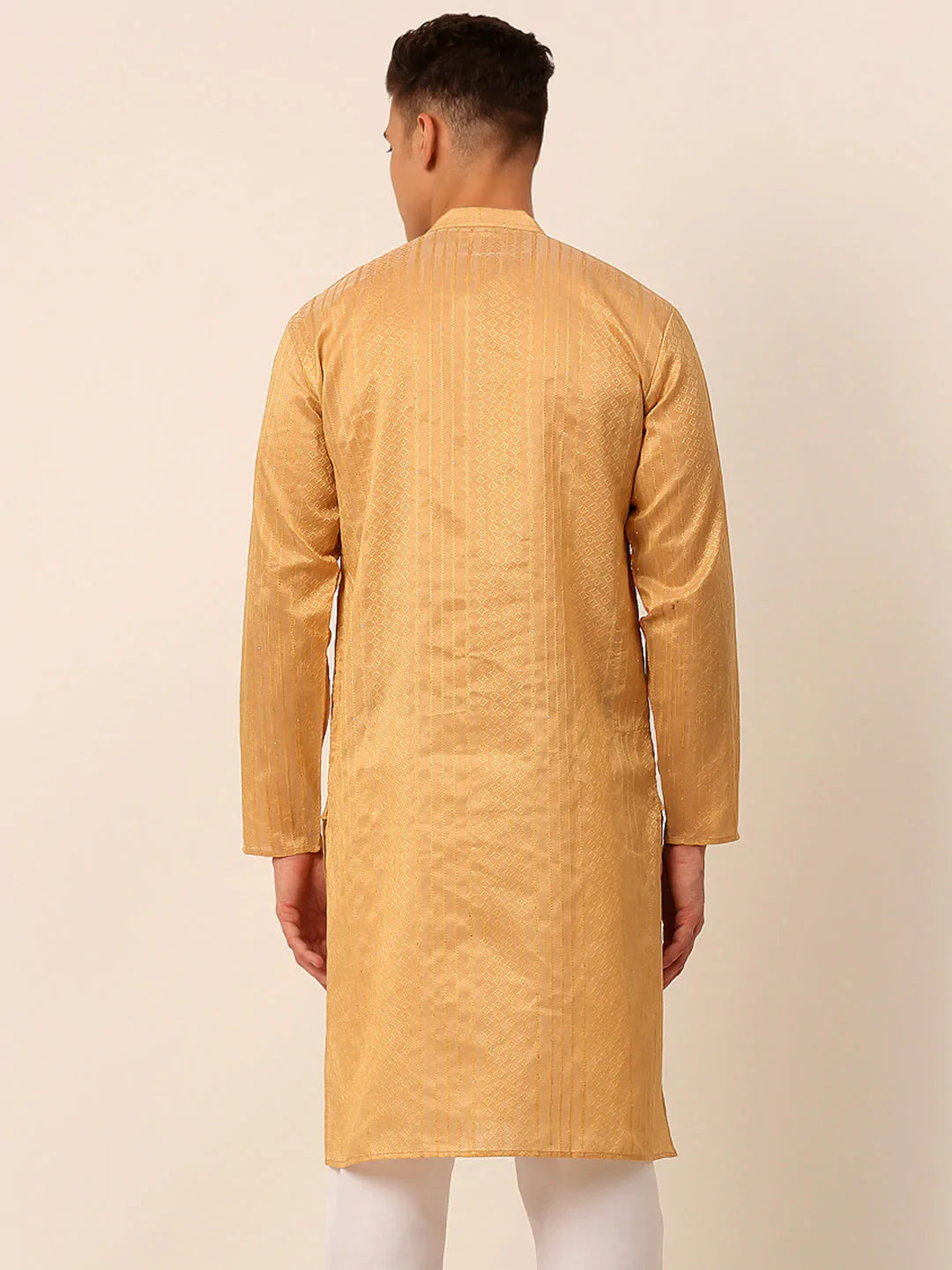 Jompers Men's Silk Blend Sequence Embroidered Kurta Only - Beige - Distacart
