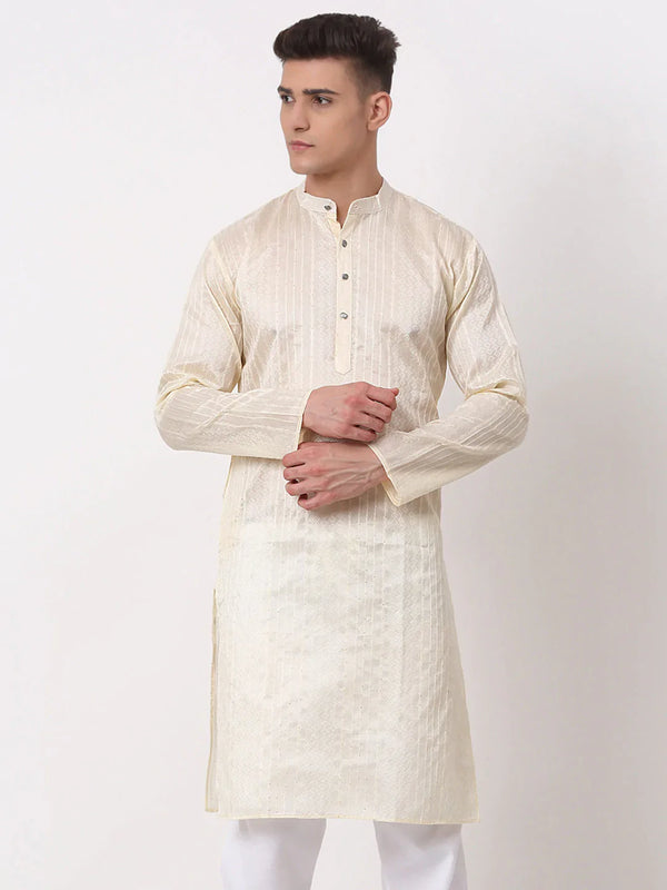 Jompers Men's Silk Blend Sequence Embroidered Kurta Only - Cream - Distacart