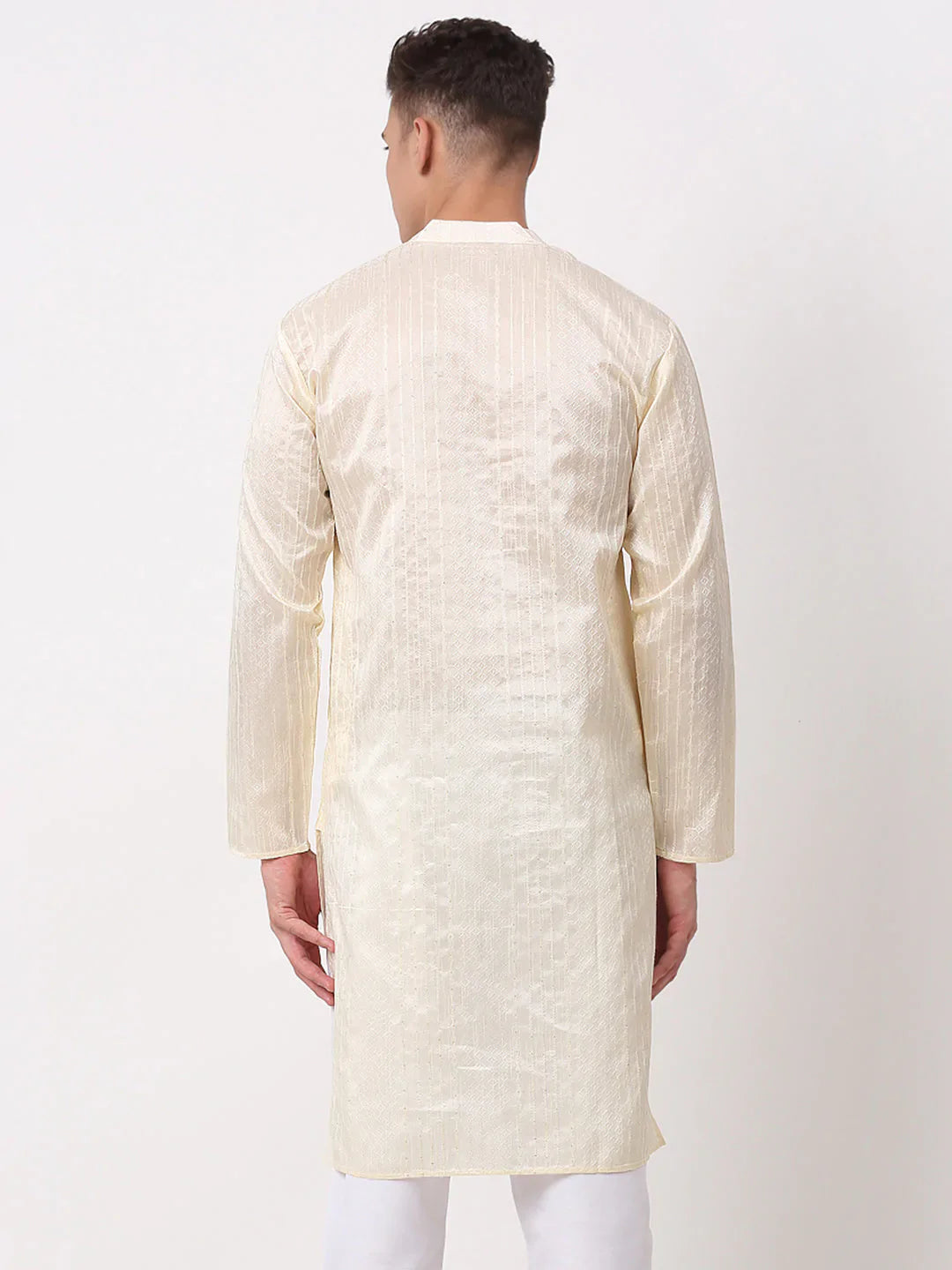 Jompers Men's Silk Blend Sequence Embroidered Kurta Only - Cream - Distacart