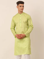 Thumbnail for Jompers Men's Silk Blend Sequence Embroidered Kurta Only - Green - Distacart
