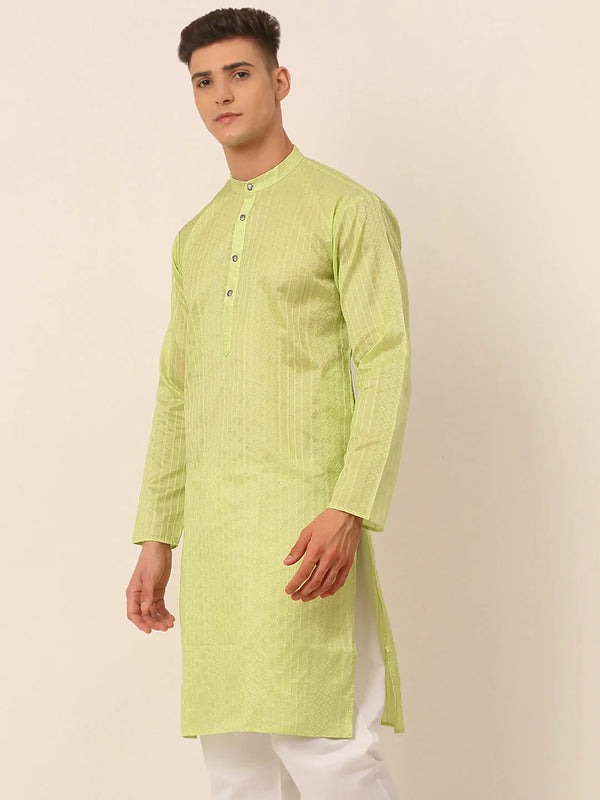 Jompers Men's Silk Blend Sequence Embroidered Kurta Only - Green - Distacart