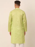 Thumbnail for Jompers Men's Silk Blend Sequence Embroidered Kurta Only - Green - Distacart