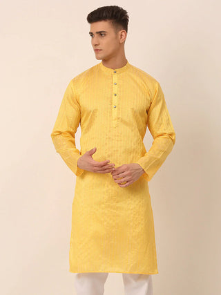 Jompers Men's Silk Blend Sequence Embroidered Kurta Only - Yellow - Distacart