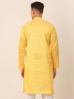 Thumbnail for Jompers Men's Silk Blend Sequence Embroidered Kurta Only - Yellow - Distacart