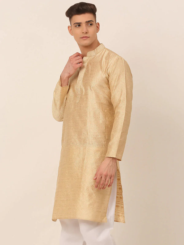 Jompers Men's Silk Blend Collar Embroidered Kurta only - Beige - Distacart