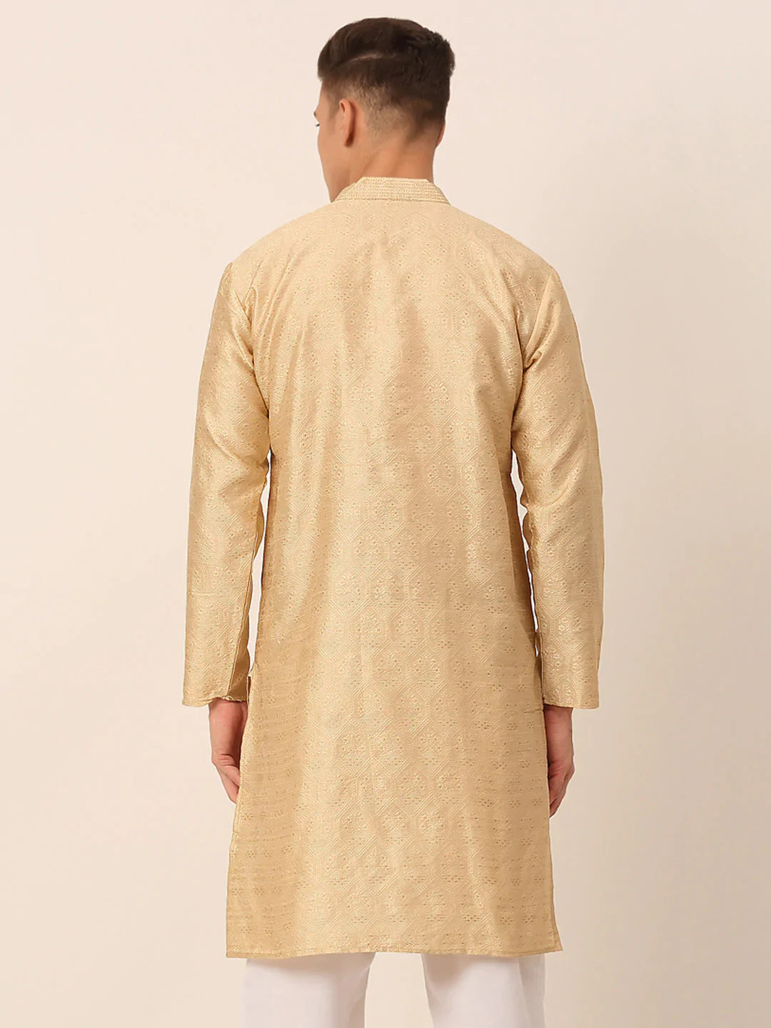 Jompers Men's Silk Blend Collar Embroidered Kurta only - Beige - Distacart