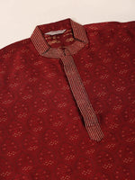 Thumbnail for Jompers Men's Silk Blend Collar Embroidered Kurta only - Maroon - Distacart