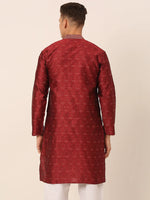 Thumbnail for Jompers Men's Silk Blend Collar Embroidered Kurta only - Maroon - Distacart