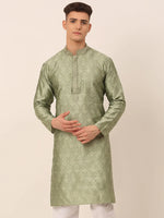 Thumbnail for Jompers Men's Silk Blend Collar Embroidered Kurta only - Pista - Distacart