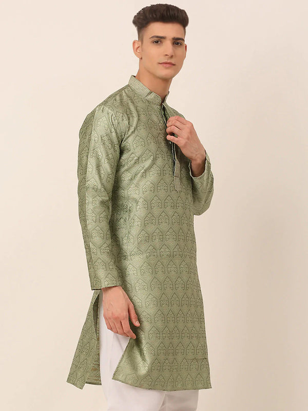 Jompers Men's Silk Blend Collar Embroidered Kurta only - Pista - Distacart