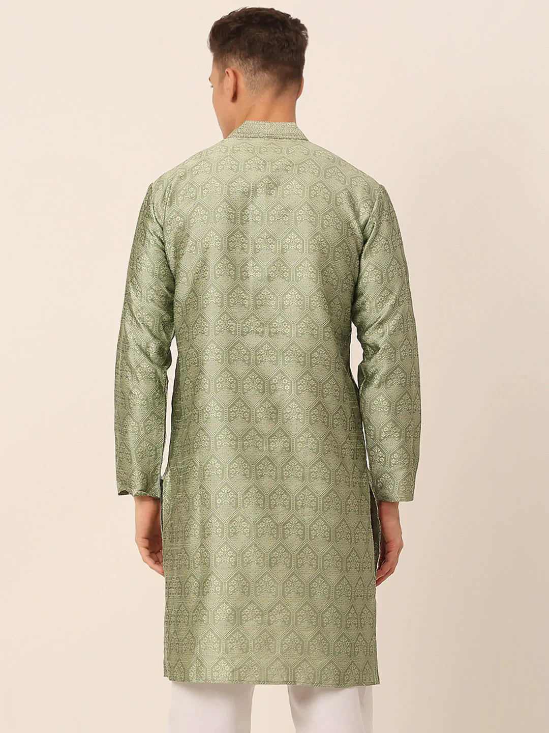 Jompers Men's Silk Blend Collar Embroidered Kurta only - Pista - Distacart