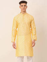 Thumbnail for Jompers Men's Silk Blend Collar Embroidered Kurta only - Golden - Distacart
