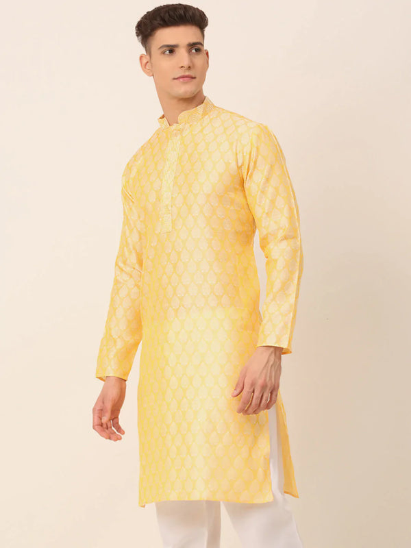 Jompers Men's Silk Blend Collar Embroidered Kurta only - Golden - Distacart