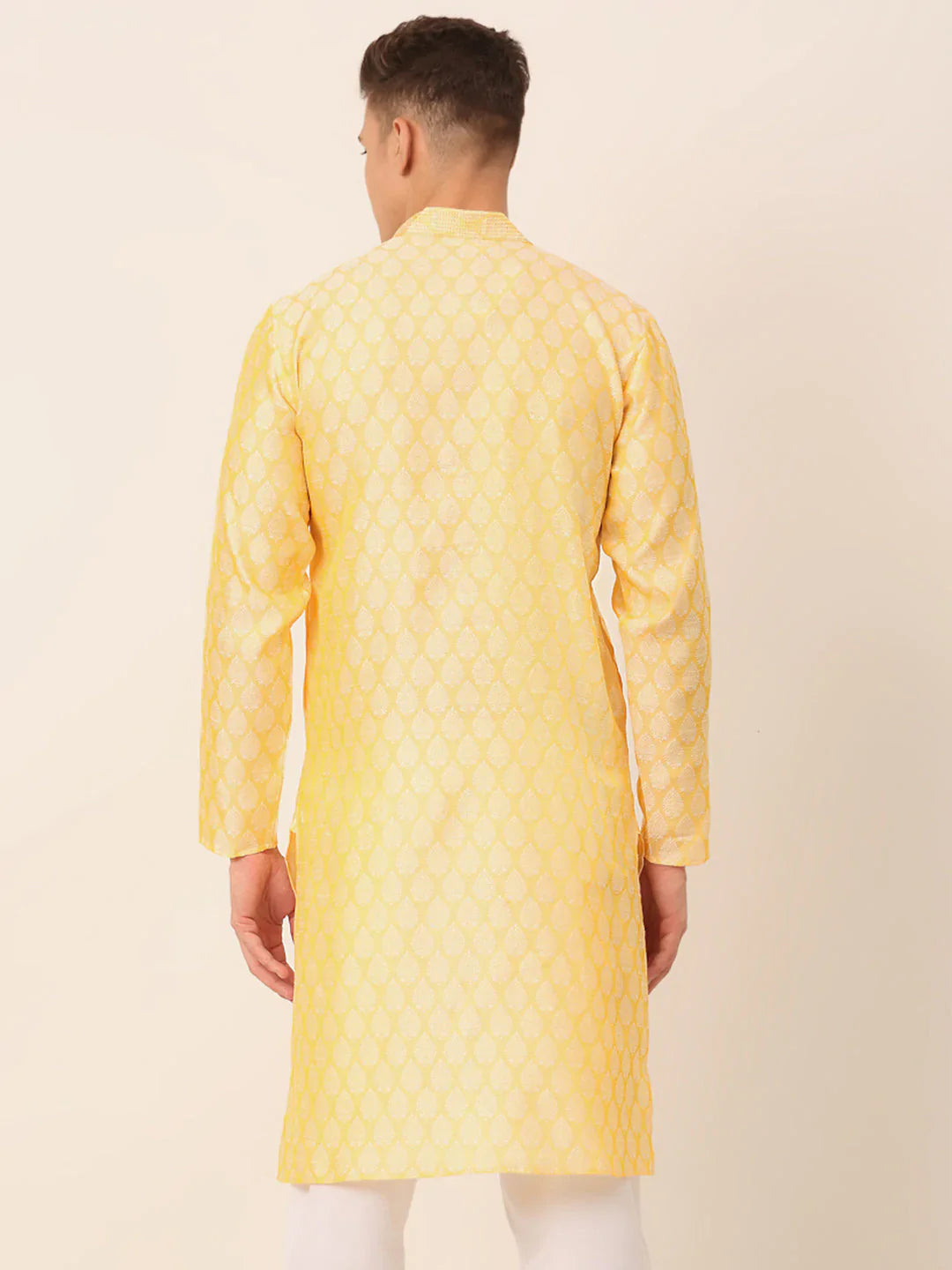Jompers Men's Silk Blend Collar Embroidered Kurta only - Golden - Distacart