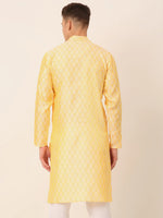Thumbnail for Jompers Men's Silk Blend Collar Embroidered Kurta only - Golden - Distacart