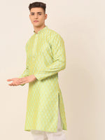 Thumbnail for Jompers Men's Silk Blend Collar Embroidered Kurta only - Green - Distacart