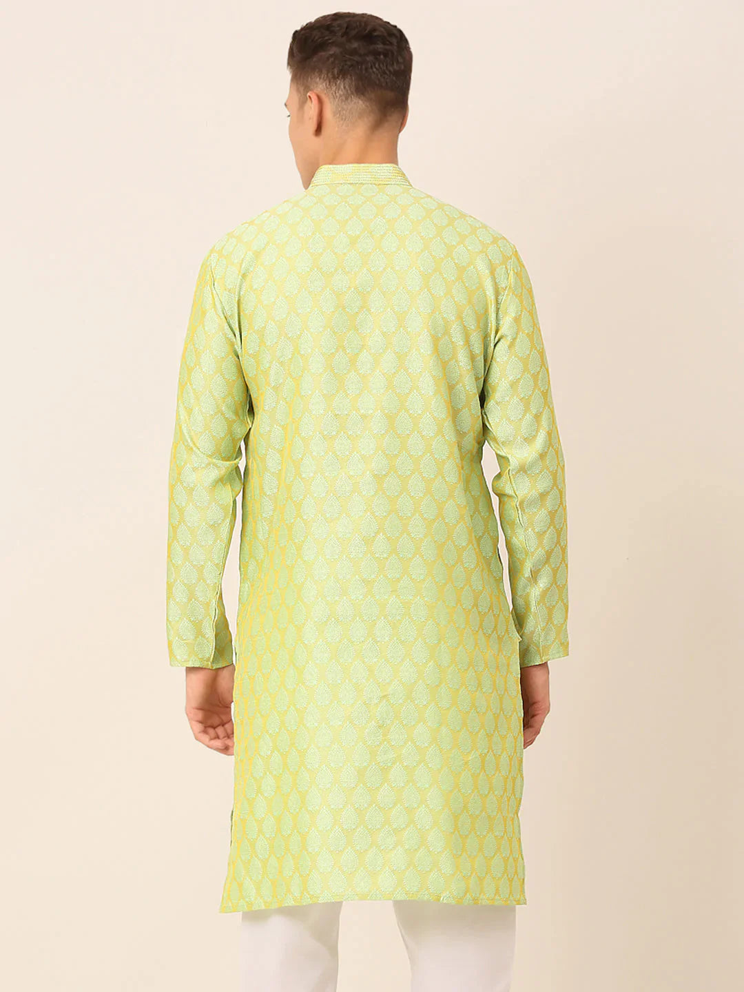 Jompers Men's Silk Blend Collar Embroidered Kurta only - Green - Distacart
