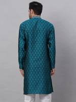 Thumbnail for Jompers Men's Silk Blend Collar Embroidered Kurta only - Peacock - Distacart