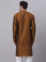 Thumbnail for Jompers Men's Silk Blend Collar Embroidered Kurta only - Brown - Distacart