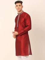 Thumbnail for Jompers Men's Silk Blend Collar Embroidered Kurta only - Maroon - Distacart