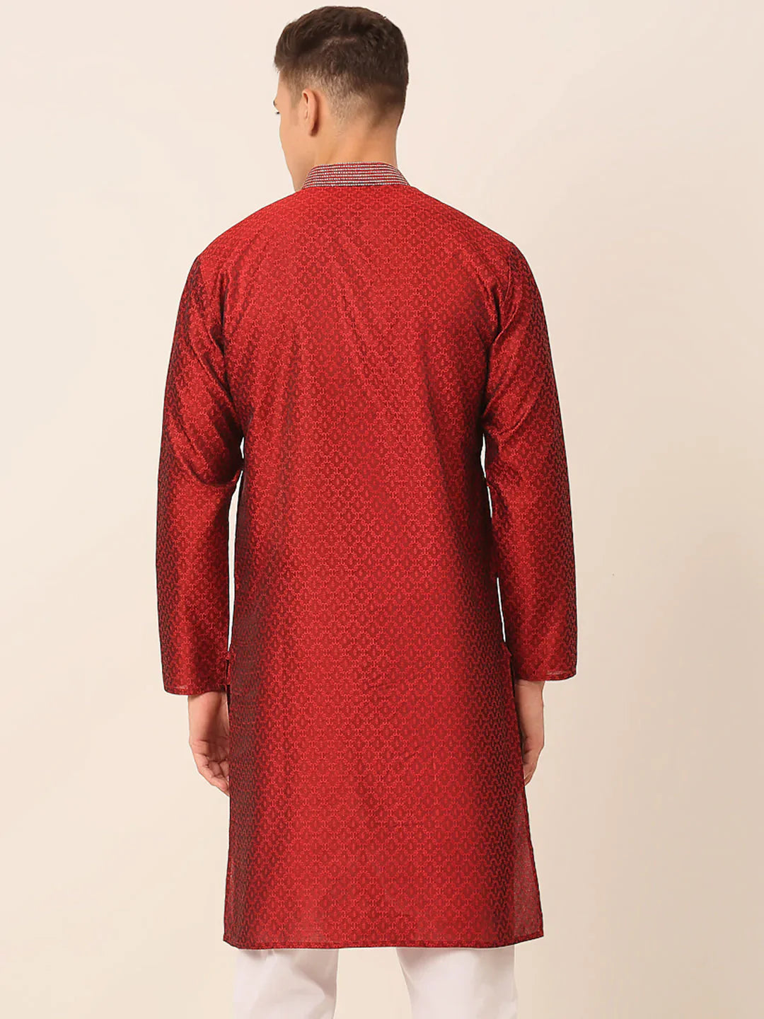 Jompers Men's Silk Blend Collar Embroidered Kurta only - Maroon - Distacart