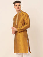 Thumbnail for Jompers Men's Silk Blend Collar Embroidered Kurta only - Mustard - Distacart