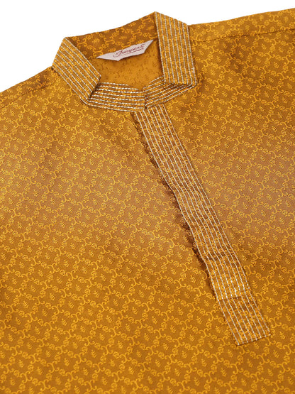 Jompers Men's Silk Blend Collar Embroidered Kurta only - Mustard - Distacart