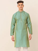 Thumbnail for Jompers Men's Silk Blend Collar Embroidered Kurta only - Sea-Green - Distacart