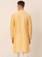 Thumbnail for Jompers Men's Silk Blend Collar Embroidered Kurta Only - Golden - Distacart