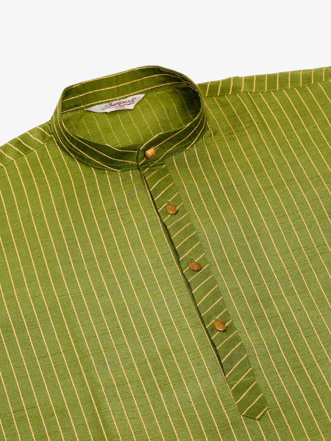 Jompers Men's Olive Green Striped Pleated Chikankari Kurta Only - Distacart