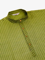 Thumbnail for Jompers Men's Olive Green Striped Pleated Chikankari Kurta Only - Distacart