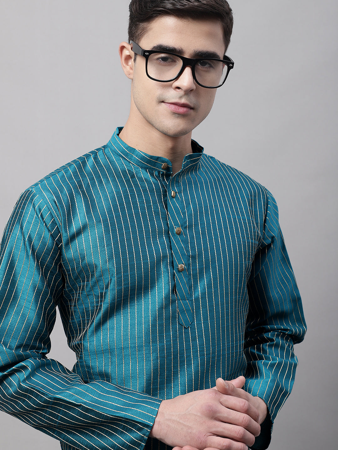 Jompers Men's Peacock Blue Embroidered Design Kurta - Distacart