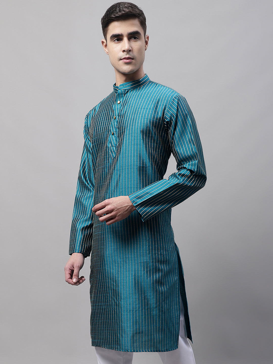 Jompers Men's Peacock Blue Embroidered Design Kurta - Distacart