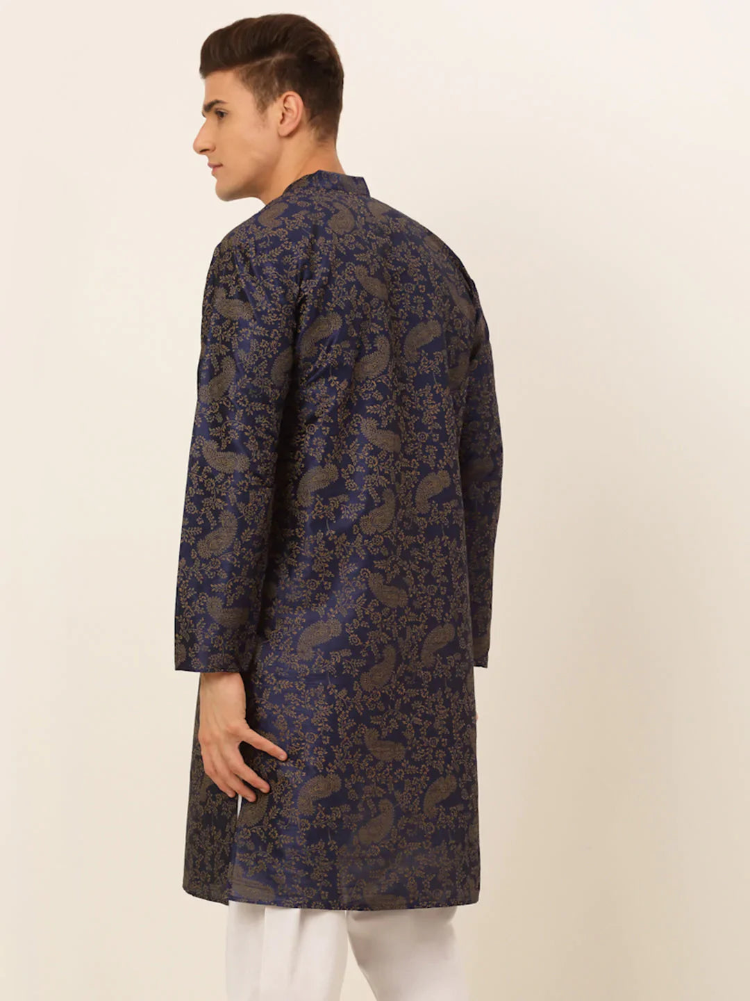 Jompers Men's Navy Blue Paisley Printed Kurta Only - Distacart