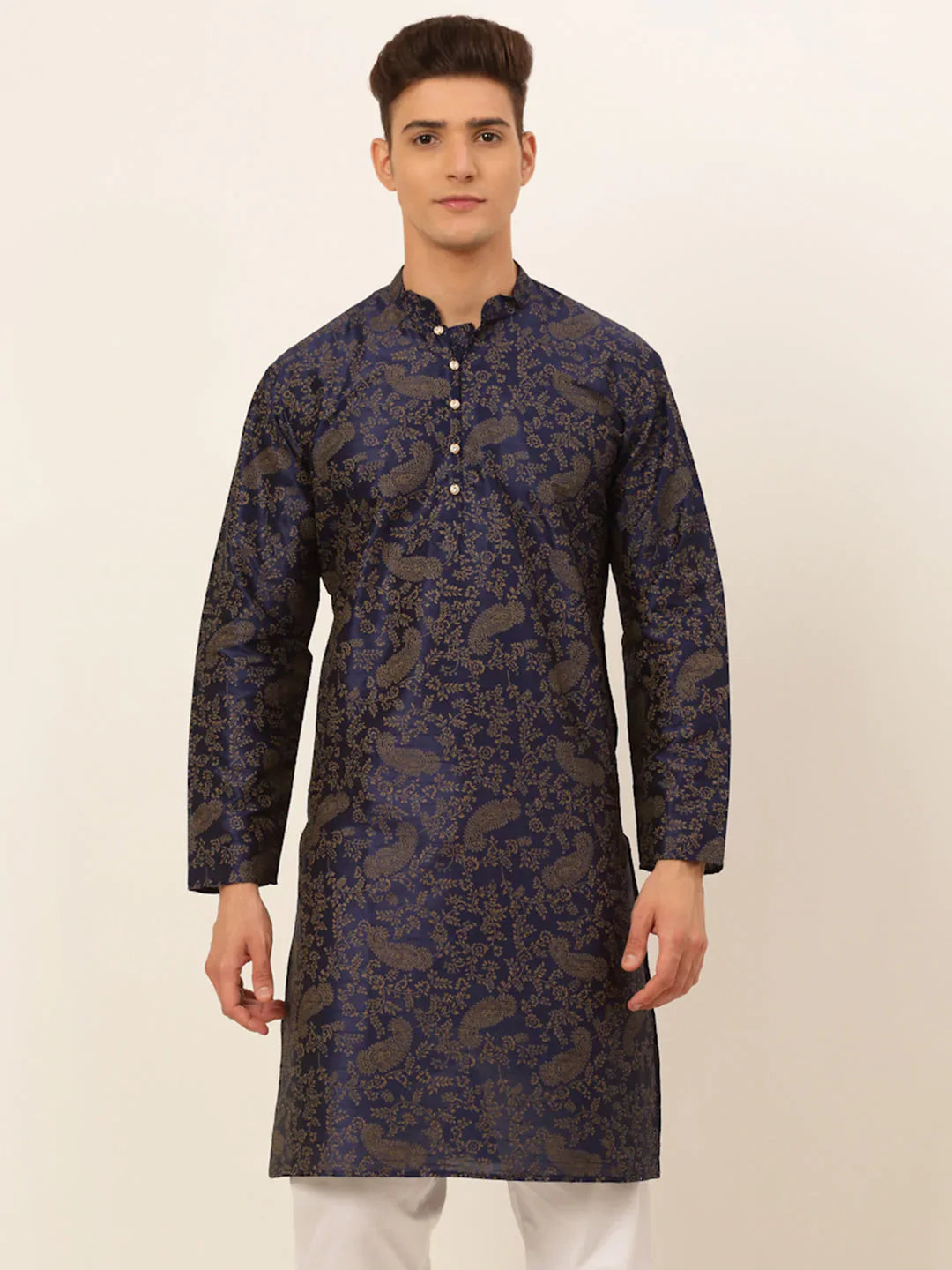 Jompers Men's Navy Blue Paisley Printed Kurta Only - Distacart