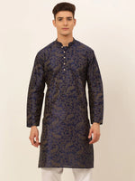 Thumbnail for Jompers Men's Navy Blue Paisley Printed Kurta Only - Distacart