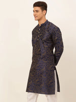 Thumbnail for Jompers Men's Navy Blue Paisley Printed Kurta Only - Distacart