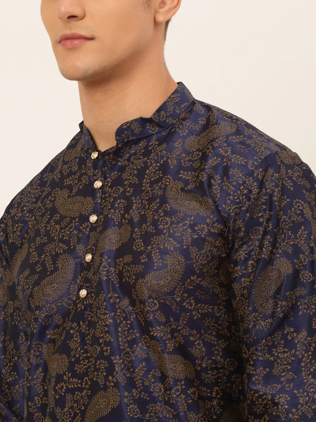 Jompers Men's Navy Blue Paisley Printed Kurta Only - Distacart