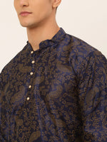 Thumbnail for Jompers Men's Navy Blue Paisley Printed Kurta Only - Distacart