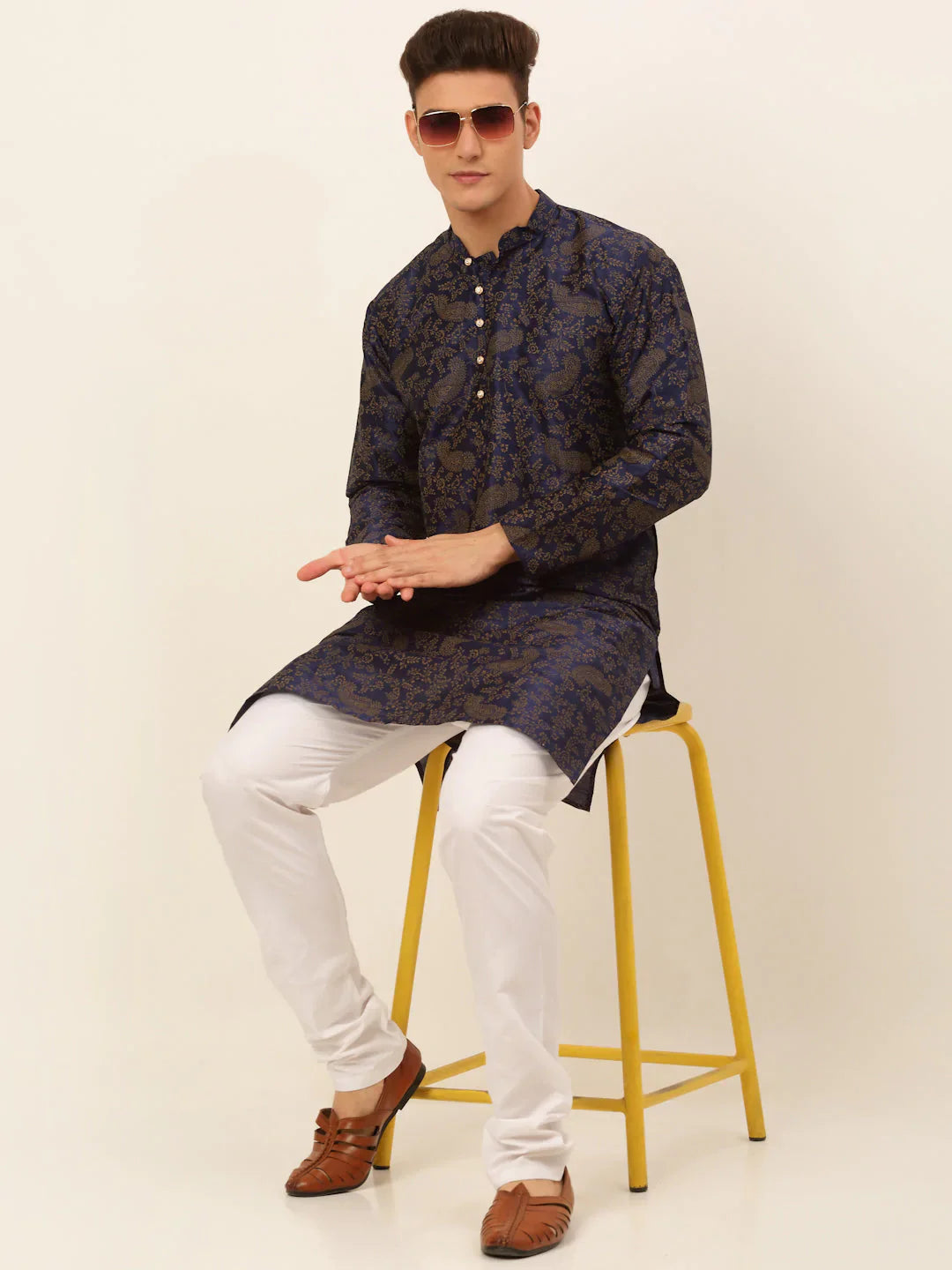 Jompers Men's Navy Blue Paisley Printed Kurta Only - Distacart