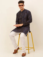 Thumbnail for Jompers Men's Navy Blue Paisley Printed Kurta Only - Distacart