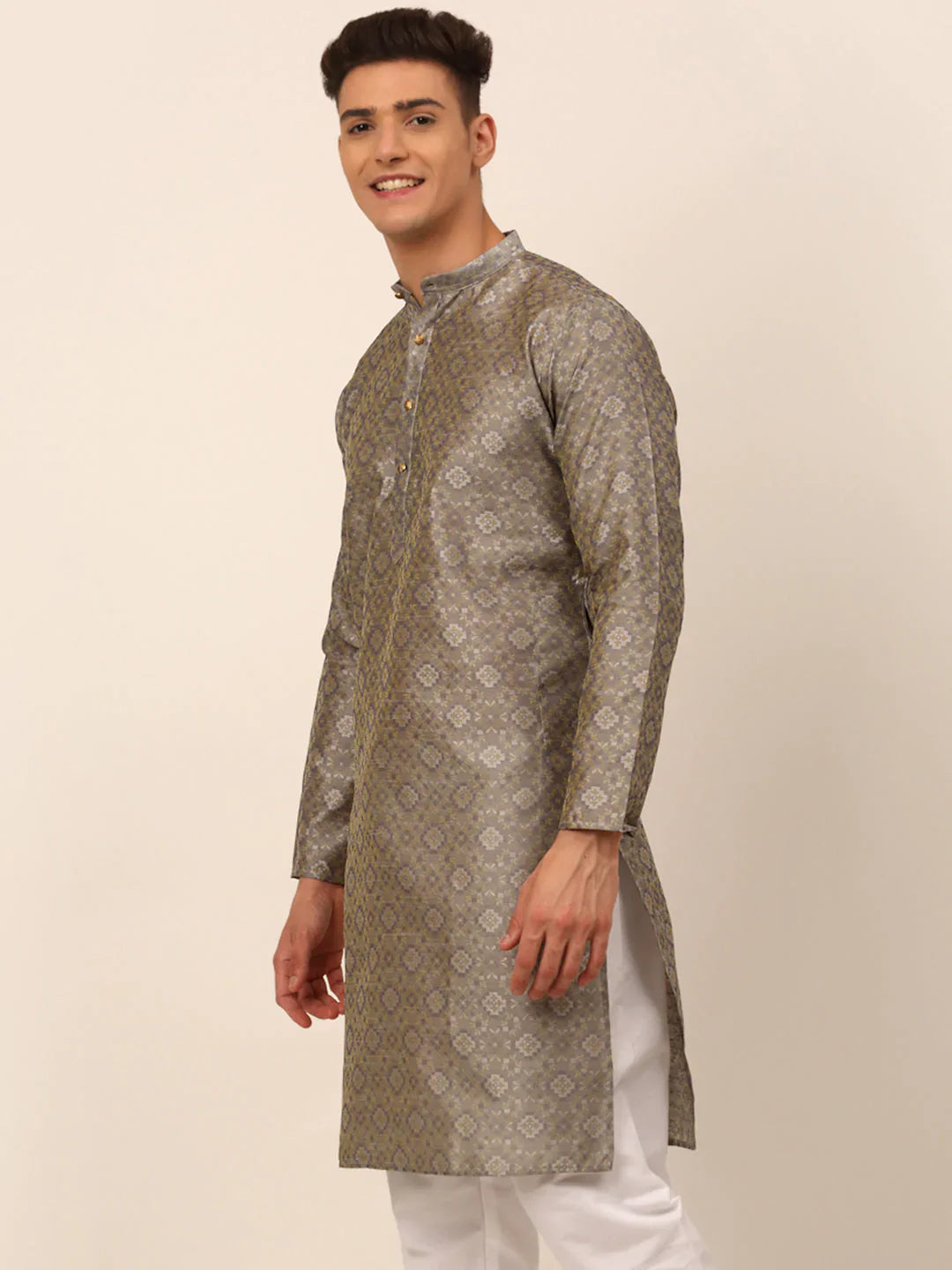 Jompers Men's Grey Floral Printed Kurta Only - Distacart