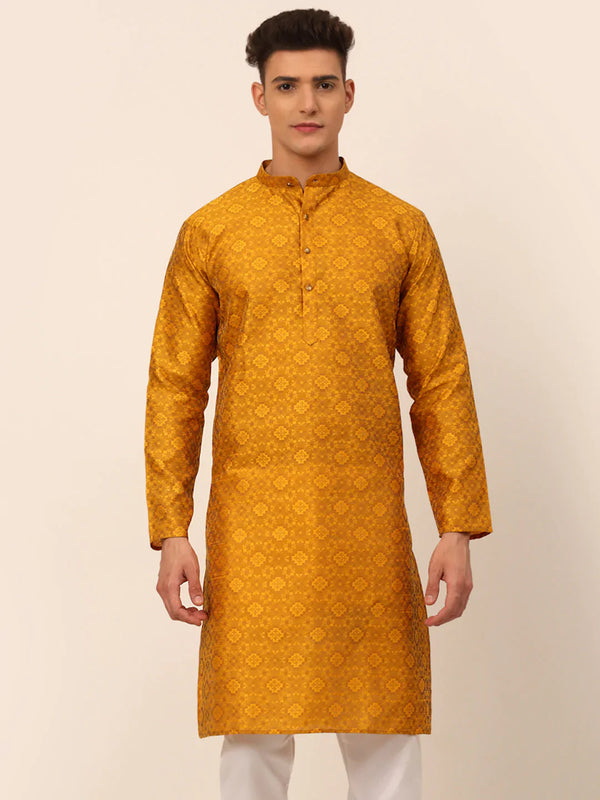 Jompers Men's Mustard Floral Printed Kurta Only - Distacart
