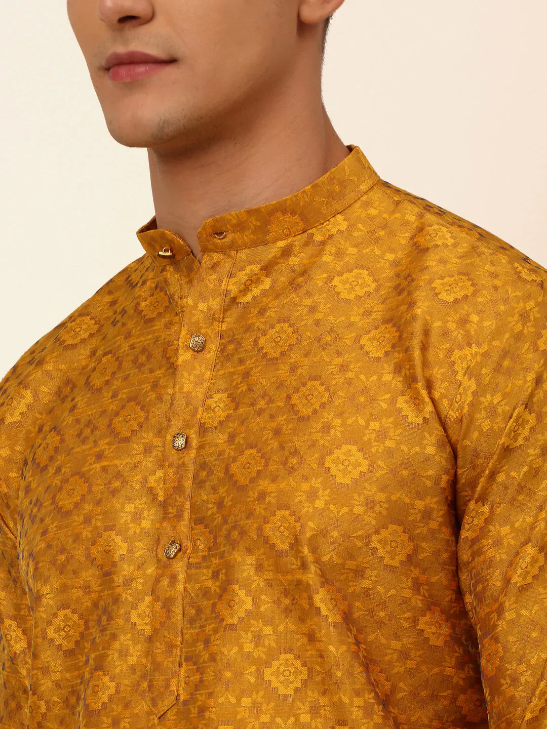 Jompers Men's Mustard Floral Printed Kurta Only - Distacart