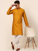 Thumbnail for Jompers Men's Mustard Floral Printed Kurta Only - Distacart