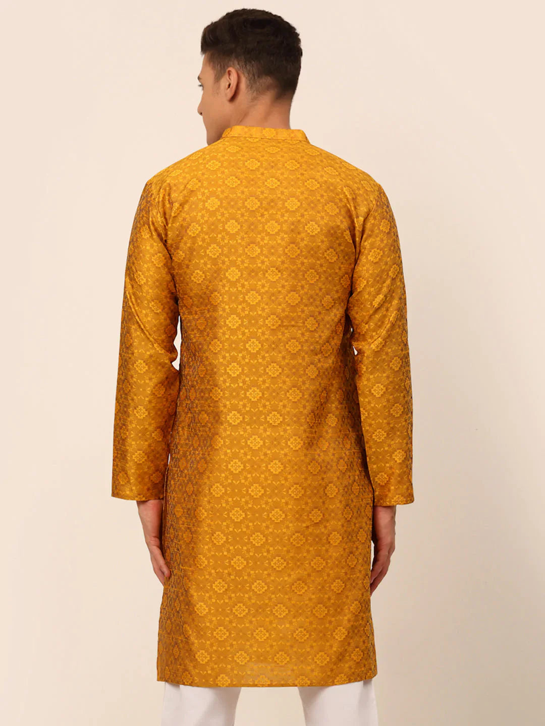 Jompers Men's Mustard Floral Printed Kurta Only - Distacart