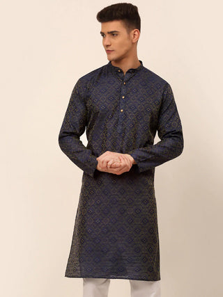 Jompers Men's Navy Blue Floral Printed Kurta Only - Distacart