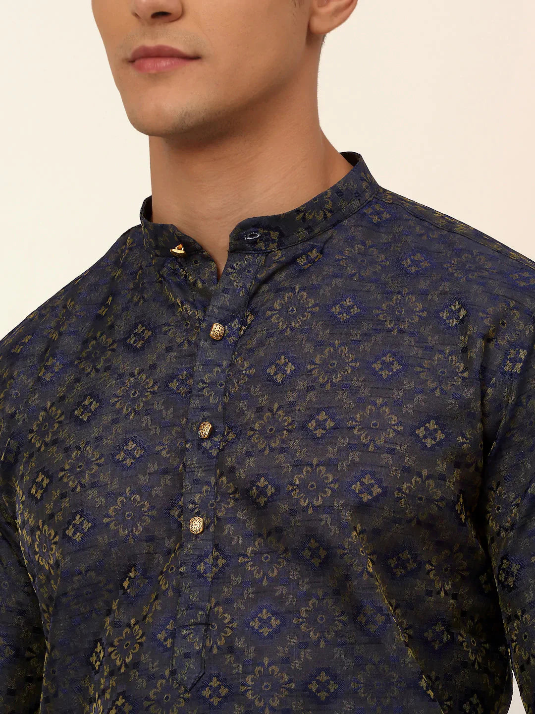 Jompers Men's Navy Blue Floral Printed Kurta Only - Distacart