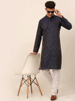 Thumbnail for Jompers Men's Navy Blue Floral Printed Kurta Only - Distacart