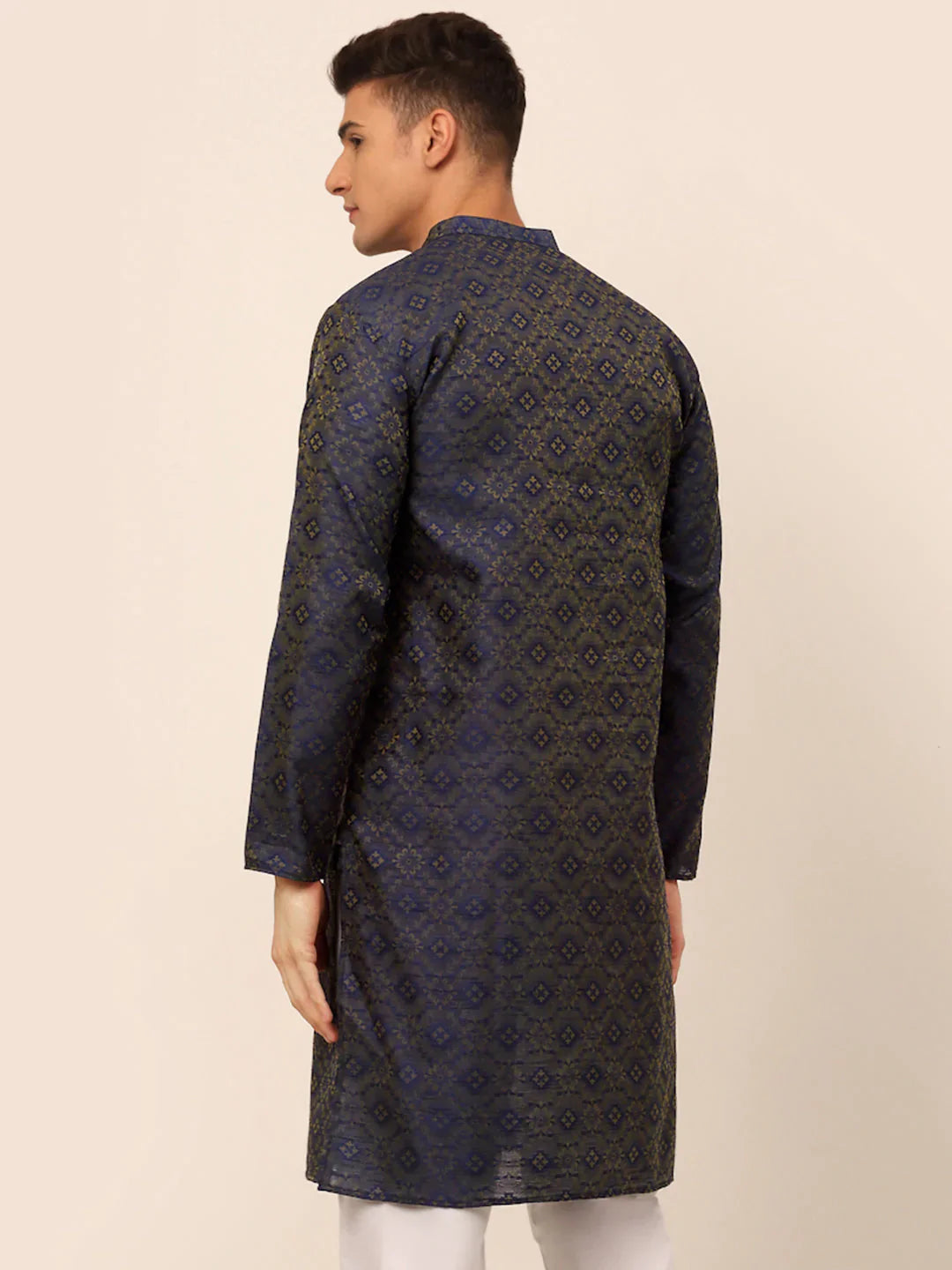 Jompers Men's Navy Blue Floral Printed Kurta Only - Distacart